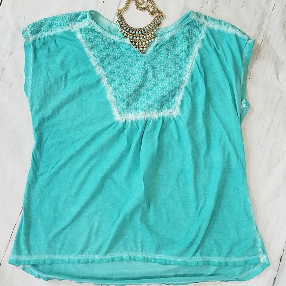 Turquoise Top w/eyelet Detail